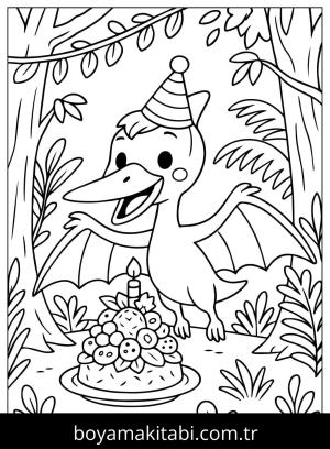 Pterodactyl Dinazor boyama sayfası,  coloring page, , Cartoon Pterodactyl Birthday