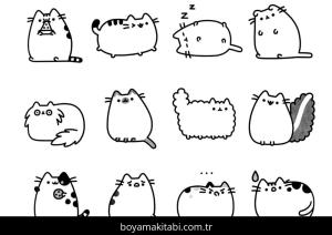 Pusheen boyama sayfası – PDF indir, sevimli karakter