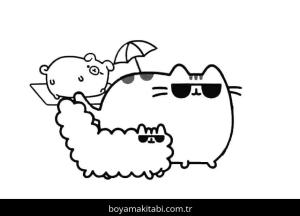 Pusheen boyama sayfası – çizgi film temalı, basit çizim