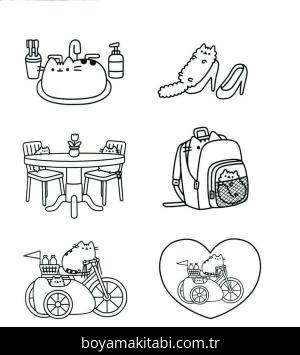 Pusheen boyama sayfası – keyifli zaman, renkli çizimler