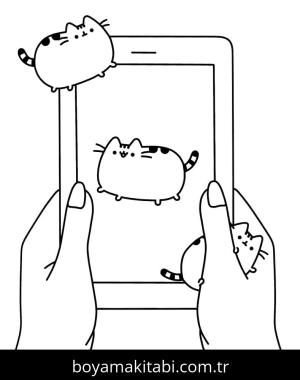 Pusheen boyama sayfası – çizgi film temalı, basit çizim
