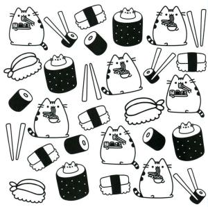 Pusheen boyama sayfası, Pusheen coloring page, Suşi ile Pusheen, 