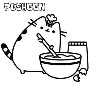 Pusheen boyama sayfası, Pusheen coloring page, Şef Pusheen Turta Yapar, 