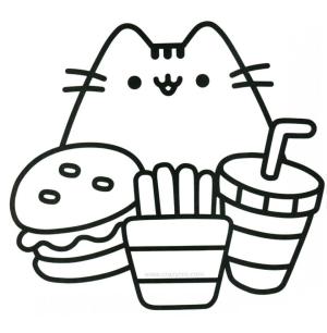 Pusheen boyama sayfası, Pusheen coloring page, Üç Gıda ile Pusheen, 