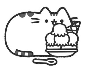 Pusheen boyama sayfası, Pusheen coloring page, Pusheen Dondurma Yeme, 