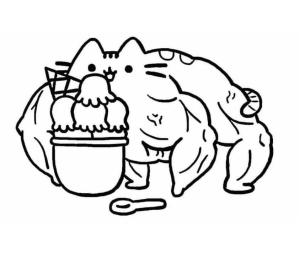 Pusheen boyama sayfası, Pusheen coloring page, Dondurma ile Güçlü Pusheen, 