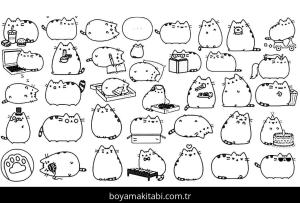 Pusheen boyama sayfası – çocuklar için, çizgi film temalı