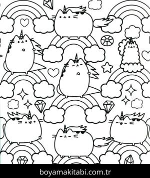 Pusheen boyama sayfası – çocuk aktivitesi, PDF indir