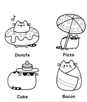 Pusheen boyama sayfası, Pusheen coloring page, Dört Gıda ile Pusheen, 