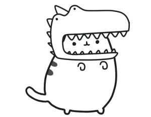 Pusheen boyama sayfası, Pusheen coloring page, T-rex Pusheen, 