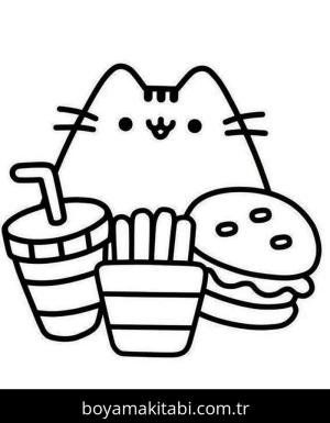 Pusheen boyama sayfası – basit çizim, kolay boyama