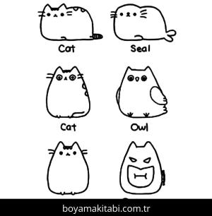 Pusheen boyama sayfası – sevimli karakter, sanatsal çalışma