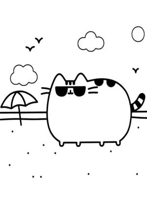 Pusheen boyama sayfası, Pusheen coloring page, Sahilde Serin Pusheen, 