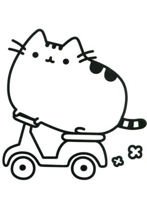 Pusheen boyama sayfası, Pusheen coloring page, Pusheen Motosiklet Sürüyor, 