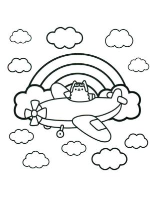 Pusheen boyama sayfası, Pusheen coloring page, Pusheen Uçağı Uçuruyor, 