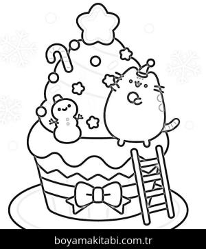 Pusheen boyama sayfası – çizgi film temalı, basit çizim