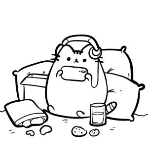 Pusheen boyama sayfası, Pusheen coloring page, Pusheen Oyunu Oynarken, 