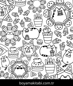 Pusheen boyama sayfası – çizgi film temalı, basit çizim