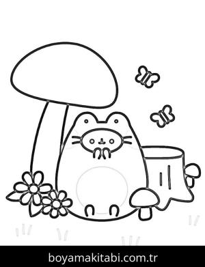 Pusheen boyama sayfası – basit çizim, kolay boyama