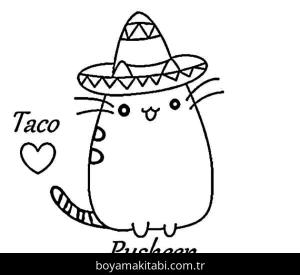 Pusheen boyama sayfası – sevimli karakter, sanatsal çalışma