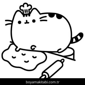 Pusheen boyama sayfası – basit çizim, kolay boyama