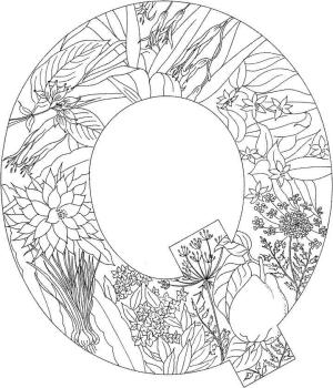 Q Harfi boyama sayfası,  coloring page, Q Harfi çiçek, 