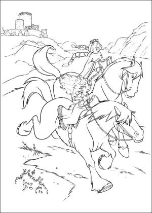 Kraliçe Elinor boyama sayfası,  coloring page, Merida ve Kraliçe Elinor At Biniyor, 