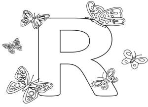 R Harfi boyama sayfası,  coloring page, Mektup R Y Kelebek, 