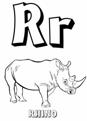 R Harfi boyama sayfası,  coloring page, Gergedan, Mektup R, 