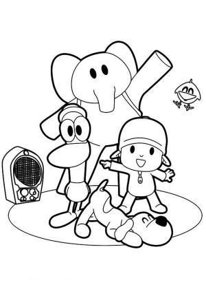 Radio boyama sayfası,  coloring page, Pocoyo Radyodan Müzik Dinlerken Dans Ediyor, 