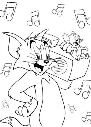 Radio boyama sayfası,  coloring page, Tom ve Jerry, Radyolu, 