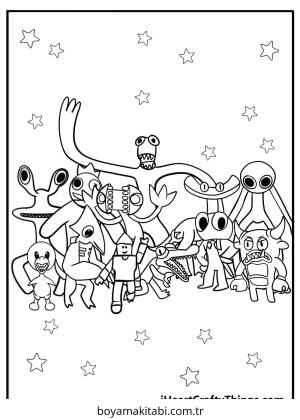 Gökkuşağı Arkadaşları (Rainbow Friends) boyama sayfası – basit çizim, kolay boyama