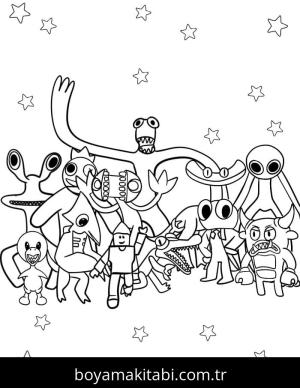 Gökkuşağı Arkadaşları (Rainbow Friends) boyama sayfası – çizgi film temalı, basit çizim