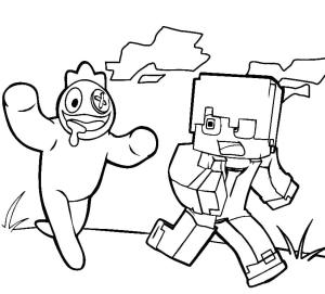 Gökkuşağı Arkadaşları (Rainbow Friends) boyama sayfası,  coloring page, Mavi Gökkuşağı Arkadaşı ve Minecraft, 