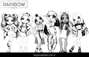 Rainbow High boyama sayfası – basit çizim, kolay boyama