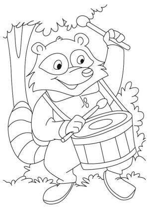 Rakun boyama sayfası, Raccoons coloring page, Rakun Davul Çalıyor, 