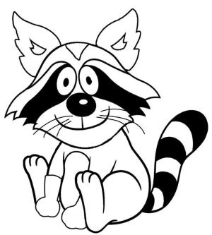 Rakun boyama sayfası, Raccoons coloring page, Oturan Gülümseyen Rakun, 