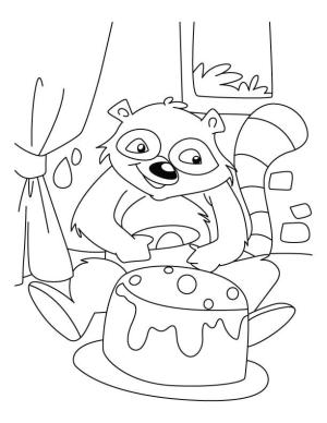 Rakun boyama sayfası, Raccoons coloring page, Doğum Gününü Kutlayan Rakun, 