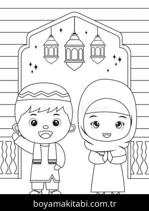 Ramazan Bayramı boyama sayfası – keyifli zaman, renkli çizimler