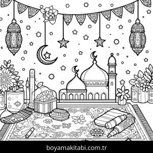 Ramazan Bayramı boyama sayfası – eğlenceli etkinlik, el becerilerini geliştirir
