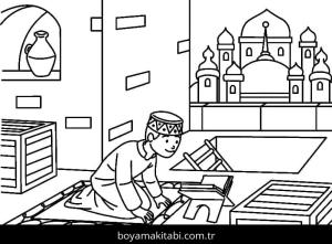 Ramazan Bayramı boyama sayfası – sevimli karakter, sanatsal çalışma
