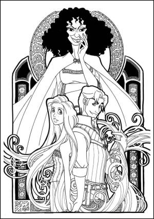 Rapunzel boyama sayfası,  coloring page, Rapunzel ve İki Karakter, 