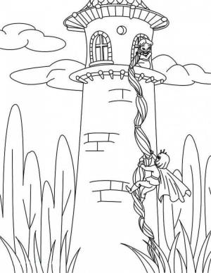 Rapunzel boyama sayfası,  coloring page, Prens, Rapunzel’in Saçıyla Kaleye Çıkıyor, 