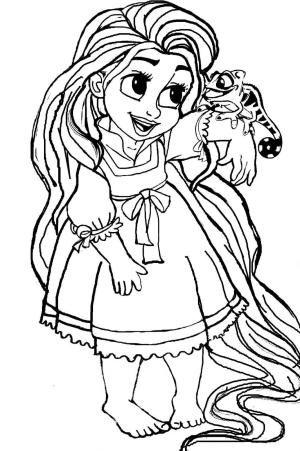 Rapunzel boyama sayfası,  coloring page, Gecko ile Küçük Rapunzel, 