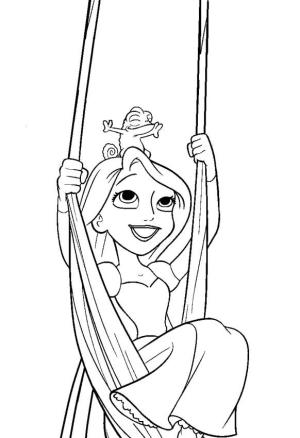 Rapunzel boyama sayfası,  coloring page, Rapunzel ve Pascal Saçlarıyla Salıncakta Oynuyor, 