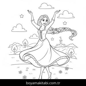 Rapunzel boyama sayfası – el becerilerini geliştirir, boyama çalışması
