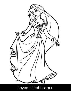 Rapunzel boyama sayfası – basit çizim, kolay boyama