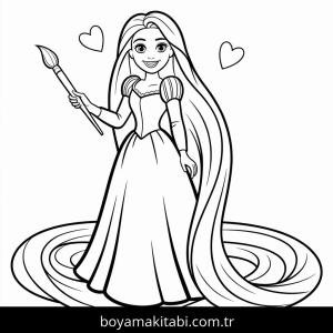 Rapunzel boyama sayfası – evde etkinlik, ücretsiz yazdır