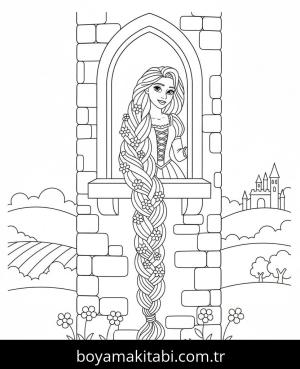Rapunzel boyama sayfası – çocuk aktivitesi, PDF indir