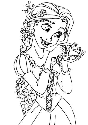 Rapunzel boyama sayfası,  coloring page, Rapunzel tutan Kurbağa, 